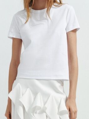 Zara White Interlock Short Sleeve T-Shirt Size M Basic Minimalist Tee